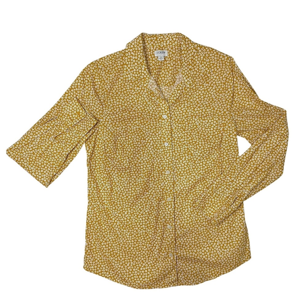 J.Crew Womens Mustard Yellow White Floral Daisy Button Down Shirt Small
